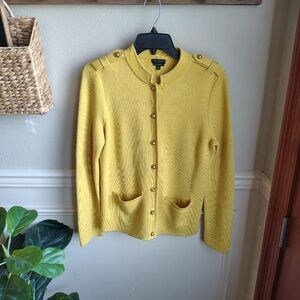 Talbots Pure Merino Wool Yellow Cardigan Women S Mandarin Military Collar Gold